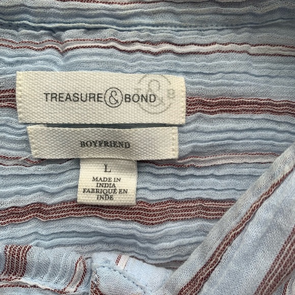 Treasure & Bond Women's Boyfriend Striped Button Up Shirt Light Blue NWOT SZ L - Picture 5 of 8